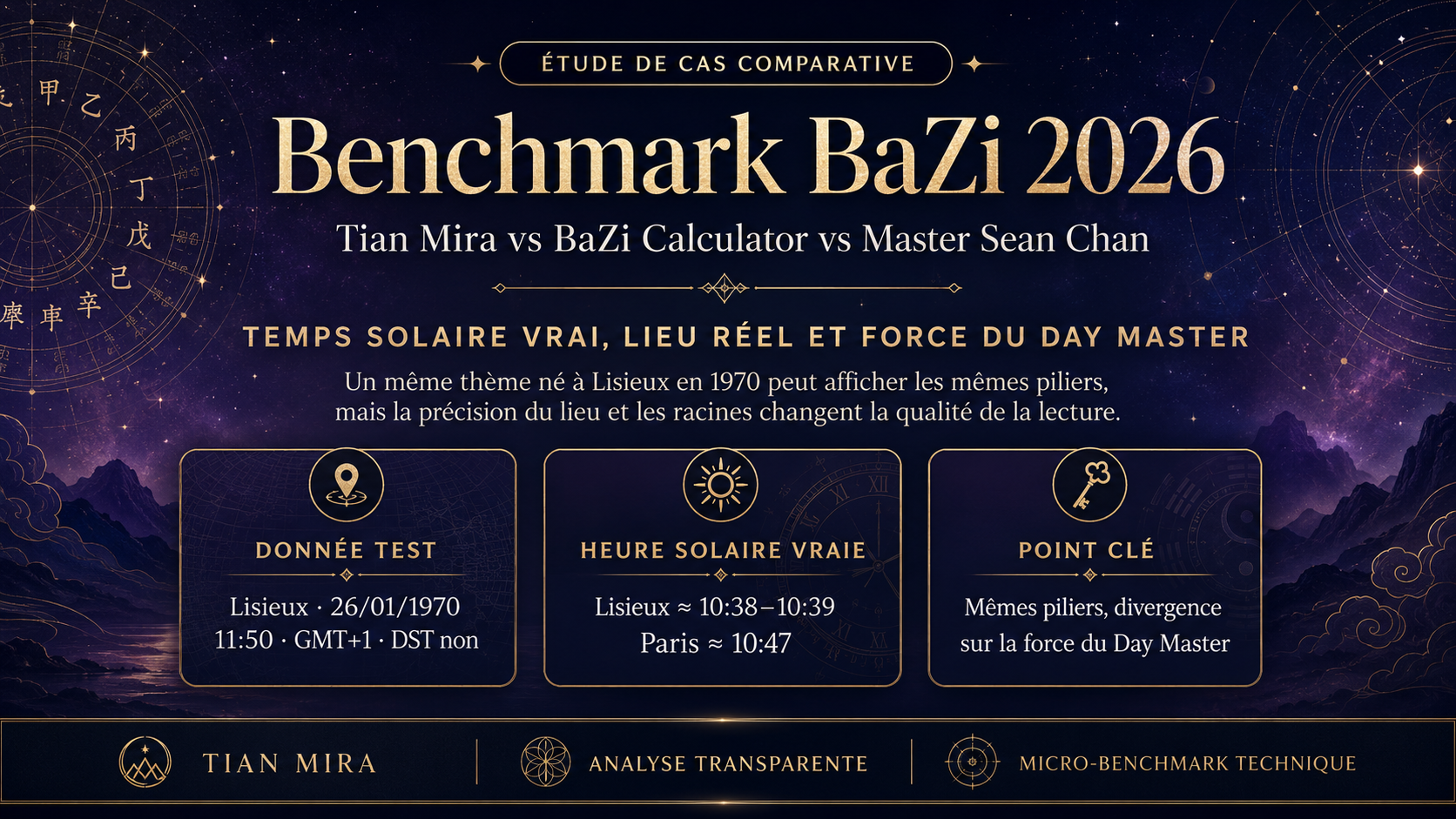 Benchmark BaZi 2026 comparant Tian Mira, BaZi Calculator et Master Sean Chan